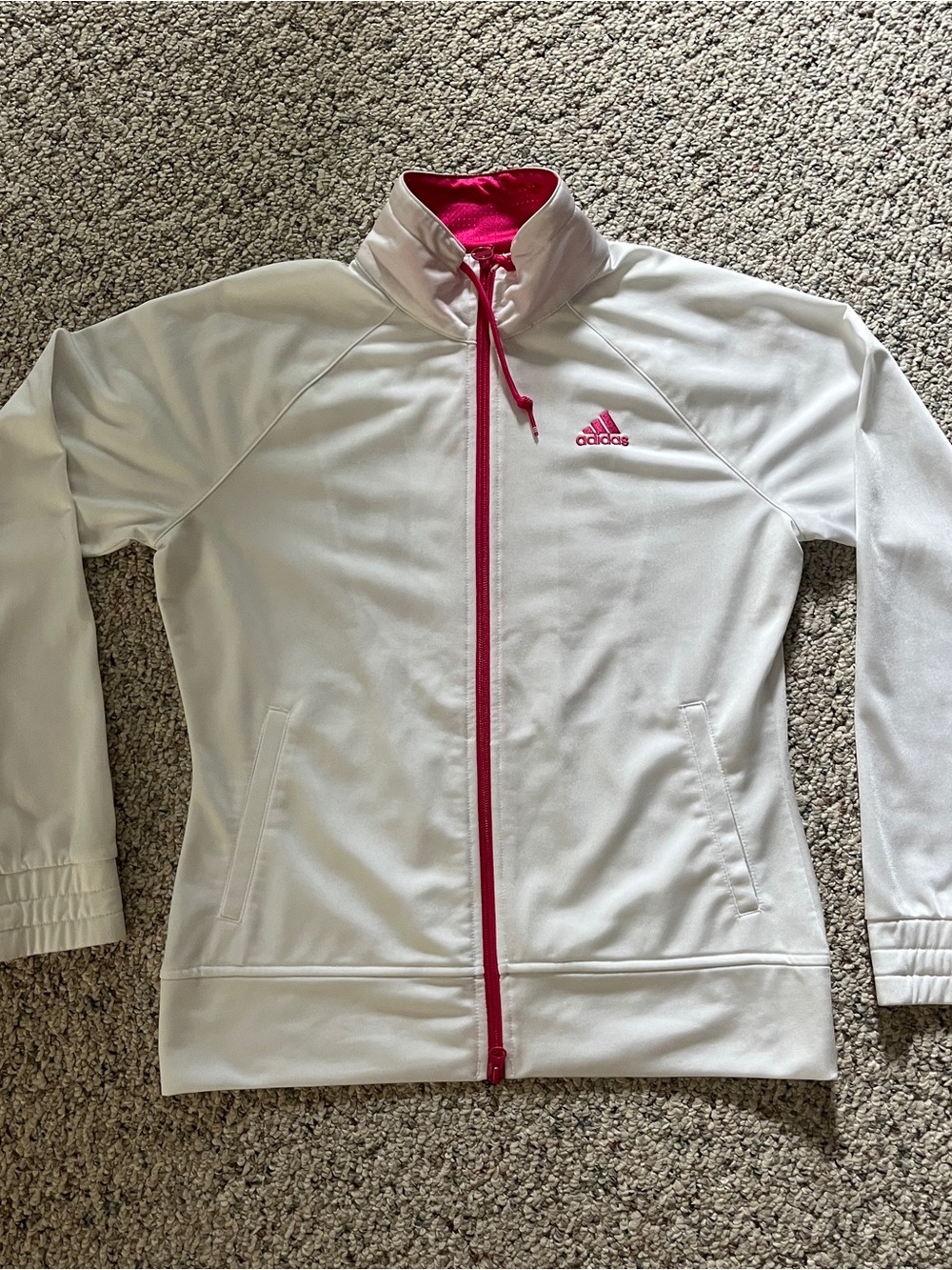 adidas White Full-Zip Jacket with Pink Trim